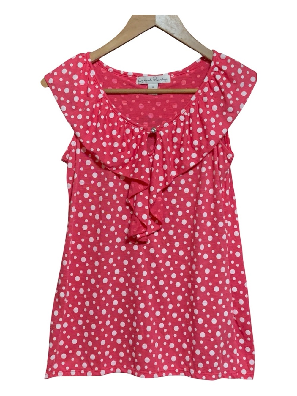 French Laundry Pink Polka Dot Ruffle Top S